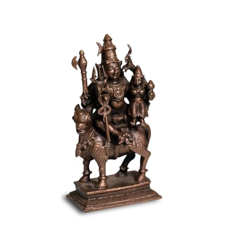 Copper Idols India | 460gm Shiva Parvati on Nandi Idol in Pure Copper | Hindu God Statue for Pooja Mandir | Traditional Temple Décor and Gifting