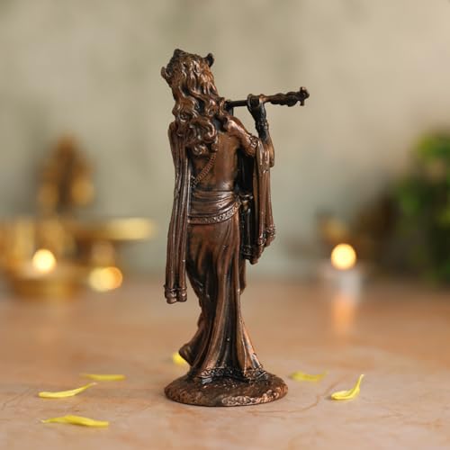 Bhimonee Decor Lord Krishna Statue | Brass Finish Murti of Krishna Playing Flute | Kanha Idol for Puja Mandir, Home & Office Decor | Spiritual Gift for Janmashtami & Festivals