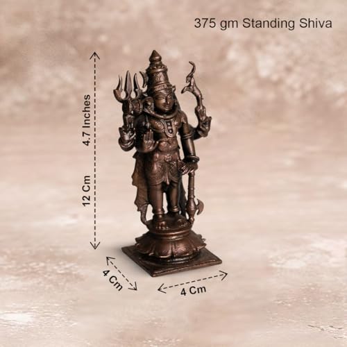 Copper Idols India | 375gm Standing Shiva Idol in Pure Copper | Hindu God Statue for Pooja Mandir | Traditional Temple Décor and Gifting