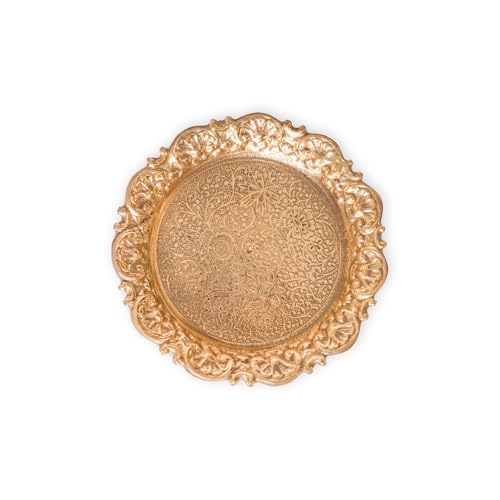 Bhimonee Decor | Pure Brass Chowki for God Idols | 5-Inch Round Choki for Pooja Mandir | Heavy-Duty 220 gm Stand with Engraved Design | Traditional Religious Altar Accessory |