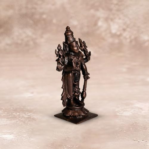 Copper Idols India Vishnu Idol 220gm | Pure Copper Lord Vishnu Statue | Handmade Idol for Puja | Indian Temple Decor | Spiritual Energy | Vastu Remedy | Indian Handicraft | Divine Gift