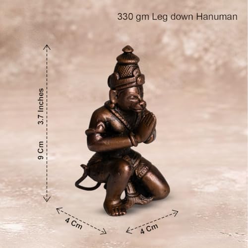 Copper Idols India | 330gm Leg Down Hanuman Idol in Pure Copper | Hindu God Statue for Pooja Mandir | Traditional Temple Décor and Gifting