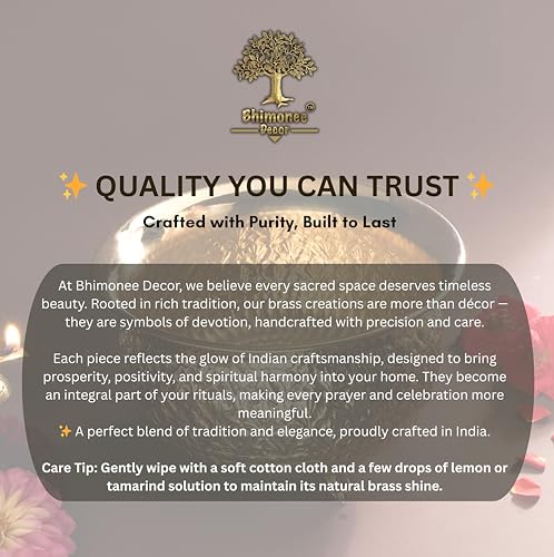 Bhimonee Decor Carving Bowl 8" | 700 gm Decorative Brass Bowl with Stand | Home Decor, Pooja & Gifting | Brass | Gold