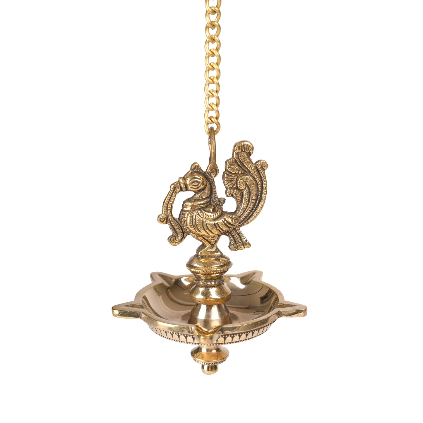 Bhimonee Decor | Handcrafted Brass Peacock Hanging Diya | 5-Wick Traditional Oil Lamp | Antique Finish | Ethnic Pooja & Temple Decor | Festival & Home Hanging Deepak | Pack of 1