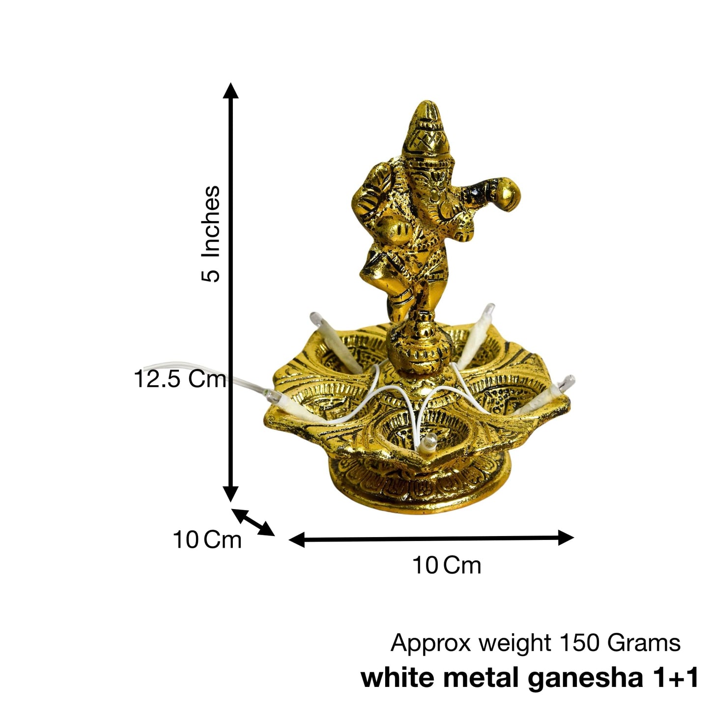 Bhimonee Decor Ganesh Idol Diya | LED Bulb Light Electric Deepak | 5 Inches | 150g | Perfect for Pooja, Home Temple Decor | Energy-Efficient and Traditional Design