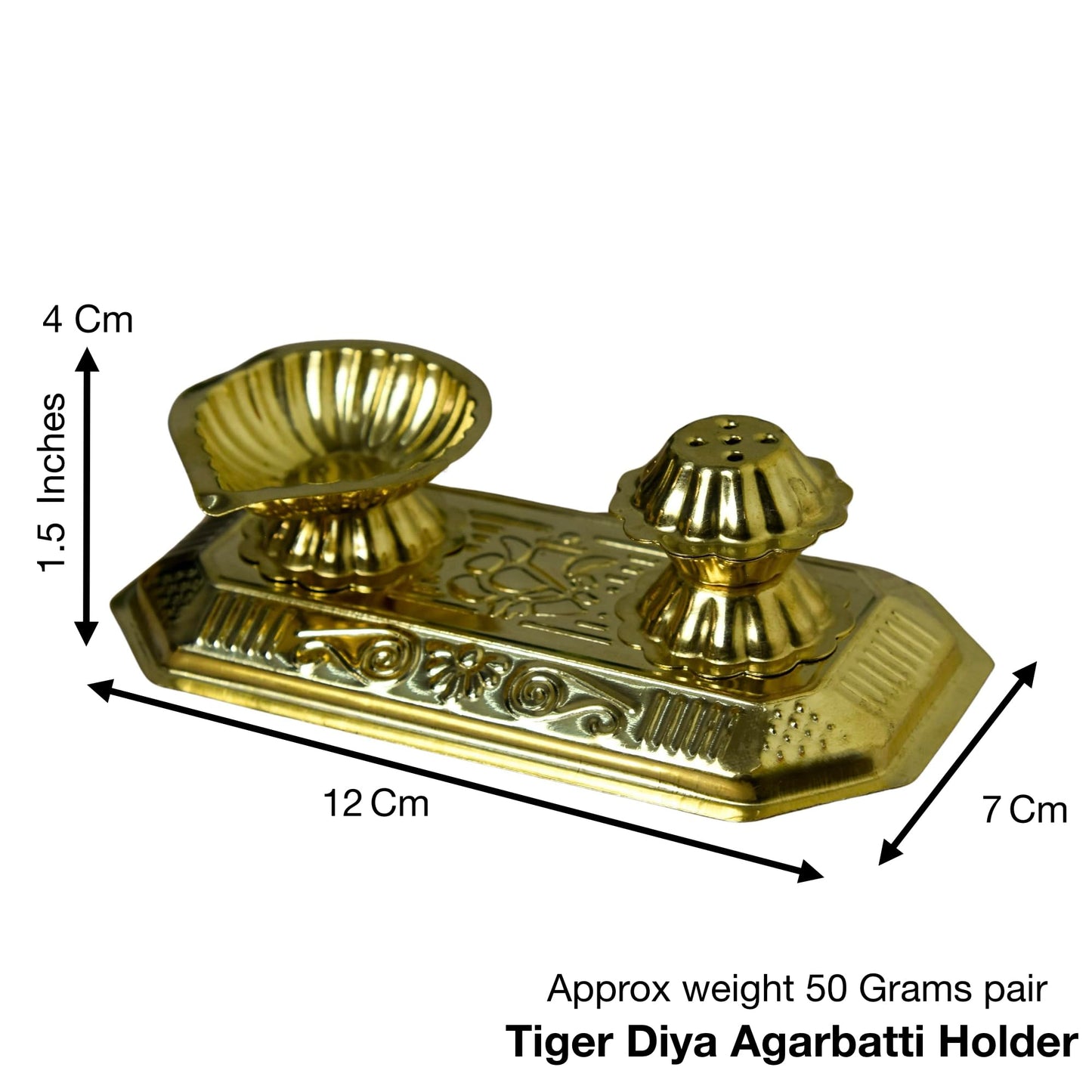Bhimonee Decor | Pure Brass Tiger Diya Agarbatti Holder | with Incense Agarbatti Stand | for Pooja | Home Temple Decor | 1.5 Inches | 50g