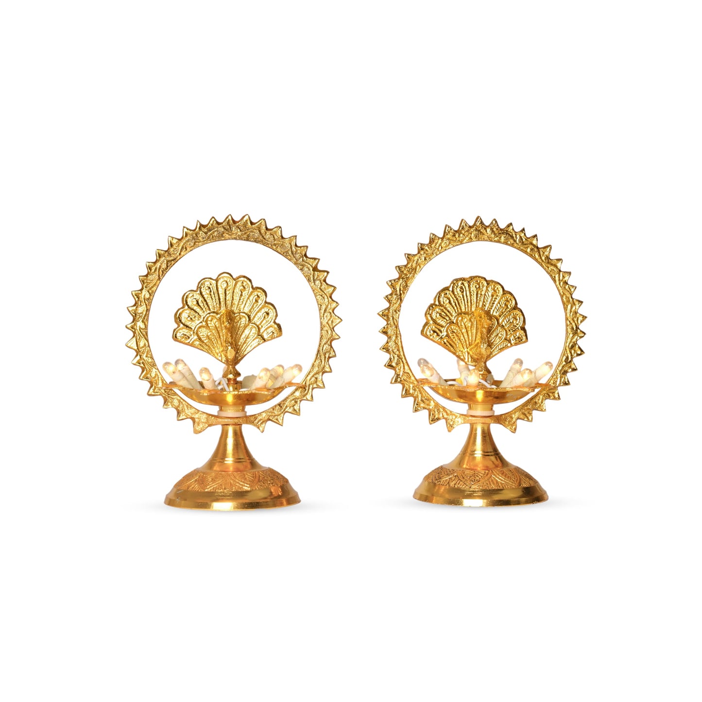 Bhimonee Decor Pure Brass Electric Diya with Golden Polish | 1-Layered Table Light Deepak for Pooja, Mandir & Festival Decoration | 4.5 Inches | Pack of 1 Pair