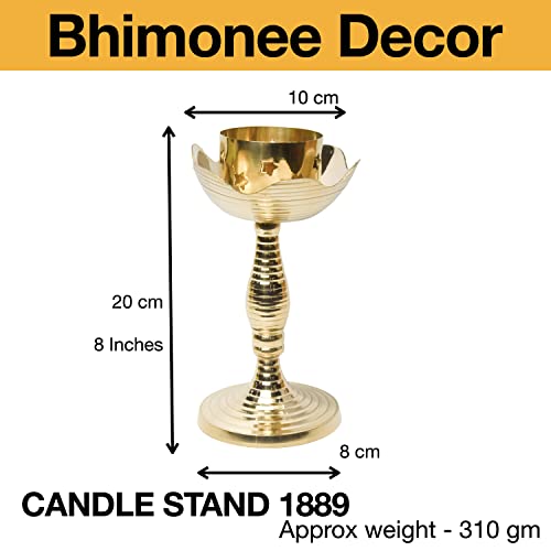 Bhimonee Decor Brass Candle Stand Holder for Pooja Room Decor, Home Decoration All Purpose, 8 inches, 310gm