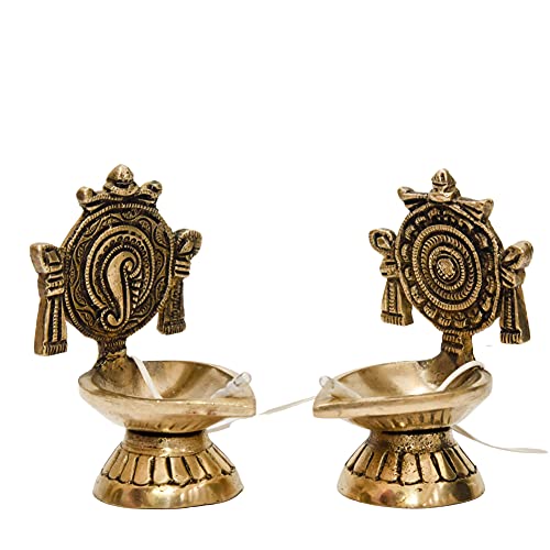 Pure Brass Shanku Chakra Electric Bulb Lights Diya Front View