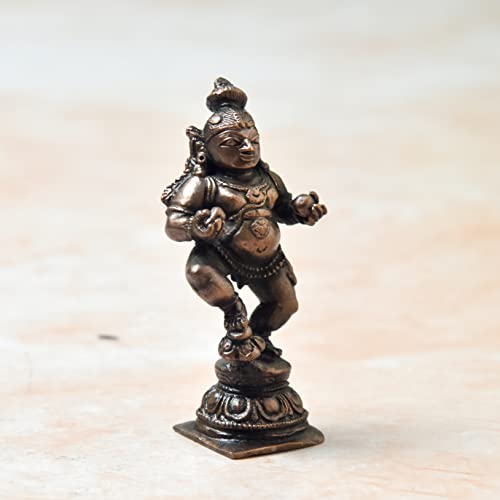 Copper Idols India - By Bhimonee Decor , 2.5 inches, Copper Handmade Butter Navaneetha Krishna Idol , 60 Grams , Patina Antique Finish, Pack of 1 Piece