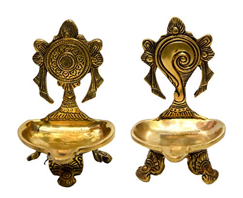 Buy Printology Pure Brass Shanku Chakra Table Diya For Pooja Bhimonee Decor