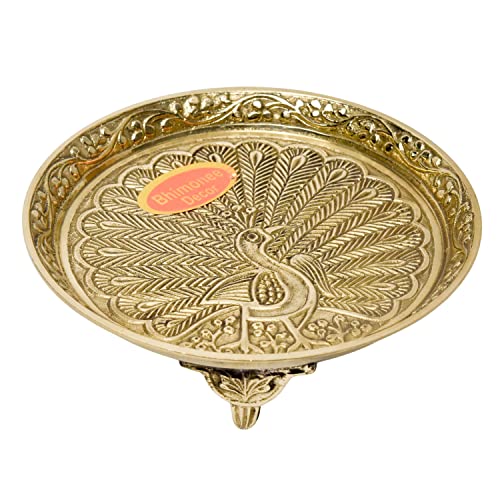 Traditional Minakari Brass Peacock Pooja Thali Set