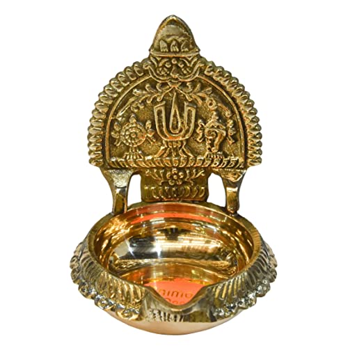 Bhimonee Decor Pure Brass Shanku Chakra Kuber Kamakshi Deep, Deepak, D