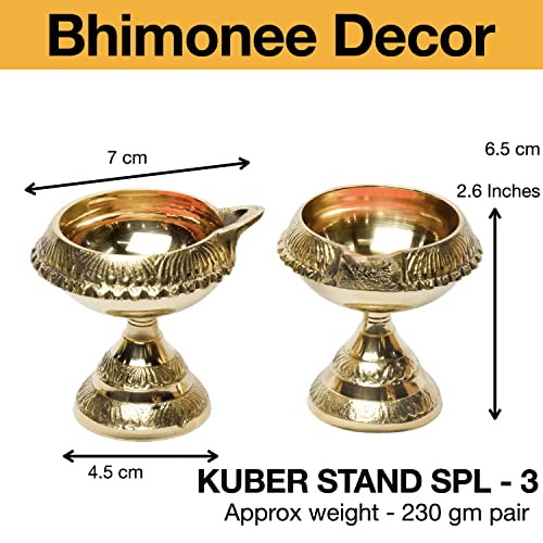 Bhimonee Decor Pure Brass Kuber Deep, Deepak, Diya for Pooja Purposes, 2.6 Inches, 230 gm