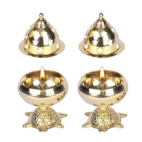 Modern Gift Centre - Set of 2 Pure Brass Tortoise Covering Diya/Tulsi Diya 5 inches by printology