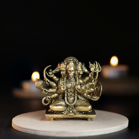 Bhimonee Decor | Sitting Panchmukhi Hanuman Panchloha Idol | Size 5 cm | Approx 150 Gram | Handmade Hindu Religious Statue for Home Temple and Pooja
