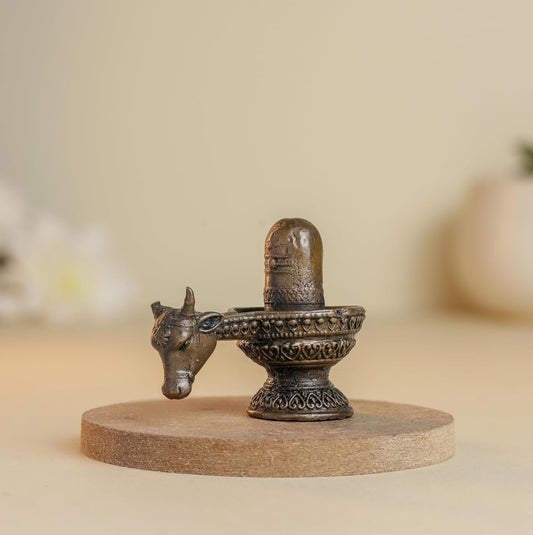 60 gm Shivalinga Nandi Mukha 1.3-Inch | Handmade Copper Idol with Antique Patina Finish | Shiva Lingam with Nandi Face
