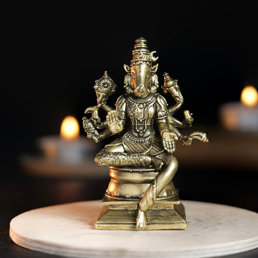 Bhimone Decors | Varahi Amman Panchaloha Idol | Handcrafted Mini Brass Finish | 7 cm Hindu Goddess idol