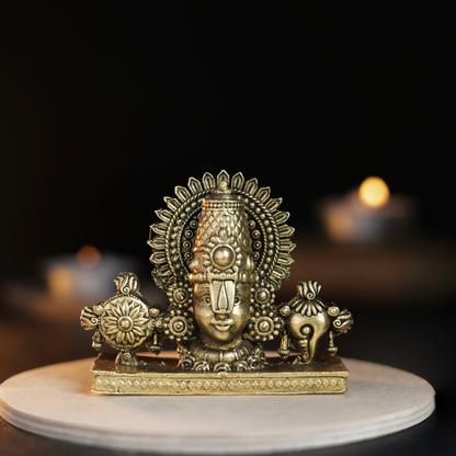 Bhimonee Decor 150 gm Balaji Face Panchloha Idol | Size 5 × 6 × 2.5 CM | Handcrafted Tirupati Balaji Divine Face for Home & Temple Décor