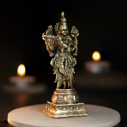 Bhimonee Decor 150 gm South Krishna Panchloha Idol | Size 9 × 3 × 3 CM | Handcrafted Traditional Divine Statue for Home & Temple Décor