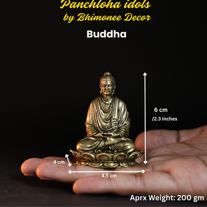 Bhimonee Decor Budda Panchloha Idol 6 cm Height | Solid Panchaloha Meditation Statue for Home Décor, Pooja, Office & Gifting