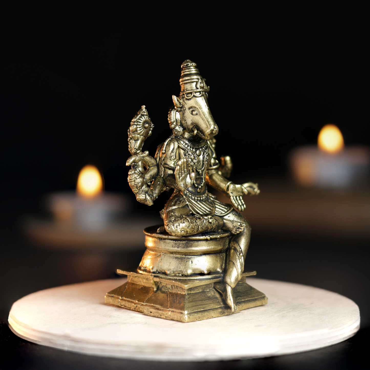 Bhimone Decors | Varahi Amman Panchaloha Idol | Handcrafted Mini Brass Finish | 7 cm Hindu Goddess idol