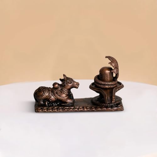 Copper Idols India Nandhi Shivalinga Idol 200gm | Pure Copper Shiva Lingam with Nandi | Single Base Handmade Idol for Puja | Vastu Decor | Divine Energy | Indian Handicraft | Spiritual Gift