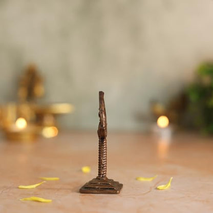 Bhimonee Decor Lord Murugan Vel Idol | Antique Brass Finish Sacred Spear Murti on Stand | Kartikeya Vel for Puja Mandir, Home & Office Decor | Auspicious Gift Item