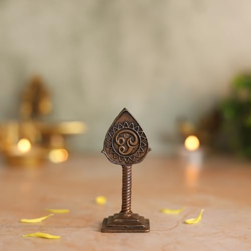 Bhimonee Decor Lord Murugan Vel Idol | Antique Brass Finish Sacred Spear Murti on Stand | Kartikeya Vel for Puja Mandir, Home & Office Decor | Auspicious Gift Item