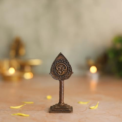Bhimonee Decor Lord Murugan Vel Idol | Antique Brass Finish Sacred Spear Murti on Stand | Kartikeya Vel for Puja Mandir, Home & Office Decor | Auspicious Gift Item