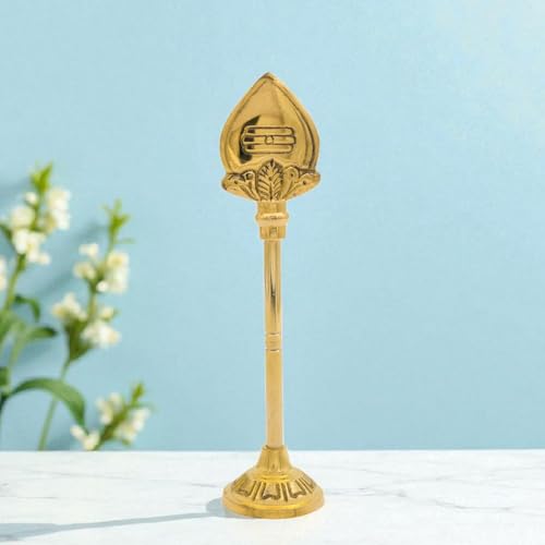 Bhimonee Decor Brass Murugan Vel Stand | Traditional Kartikeya Spear Idol for Home Temple, Mandir & Pooja Decor | Handcrafted Golden Finish