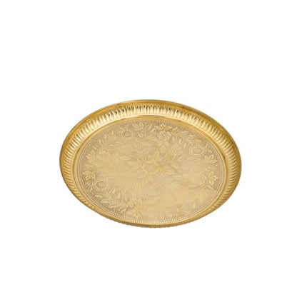Bhimonee Decor Designer Brass Puja Thali | Premium Gold Polish Pooja Thali with Floral Engraving | Traditional Mandir Accessory for Aarti, Rituals & Festivals