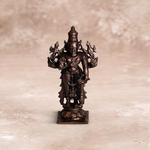 Copper Idols India Vishnu Idol 220gm | Pure Copper Lord Vishnu Statue | Handmade Idol for Puja | Indian Temple Decor | Spiritual Energy | Vastu Remedy | Indian Handicraft | Divine Gift