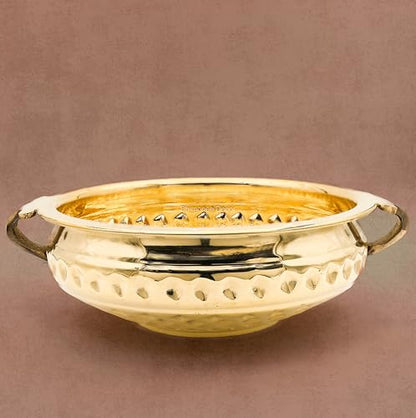 Bhimonee Decor Diamond Carving Urali Bowl 10" | 740 gm Decorative Brass Bowl & Platter | Home Decor, Pooja & Gifting | Brass | Gold