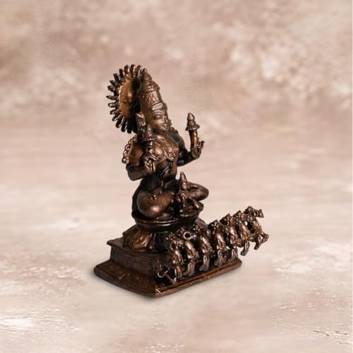 Copper Idols India | 520gm Surya Big Size Idol in Pure Copper | Hindu God Surya Statue for Pooja Mandir | Traditional Home Temple Décor and Gifting