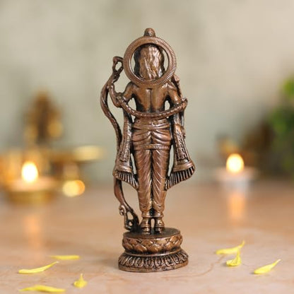 Bhimonee Decor Lord Rama Idol | Antique Brass Finish Ram Murti with Bow & Arrow | Ram Lalla Statue for Puja Mandir, Home & Office Decor | Auspicious Gift for Devotees & Festivals