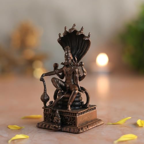 Copper Idols Nataraja Shiva Statue Sitting on Snake with Sheshnaag | Brass Finish