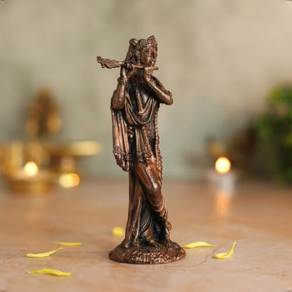 Bhimonee Decor Lord Krishna Statue | Brass Finish Murti of Krishna Playing Flute | Kanha Idol for Puja Mandir, Home & Office Decor | Spiritual Gift for Janmashtami & Festivals