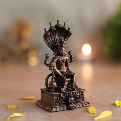 Copper Idols Nataraja Shiva Statue Sitting on Snake with Sheshnaag | Brass Finish
