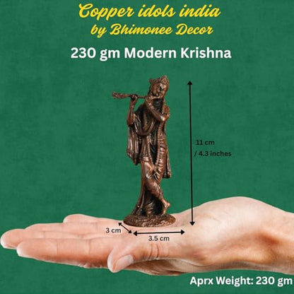 Copper Idols Lord Krishna Statue | Brass Finish Murti of Krishna Playing Flute | Kanha Idol for Puja Mandir, Home & Office Decor | Spiritual Gift for Janmashtami & Festivals