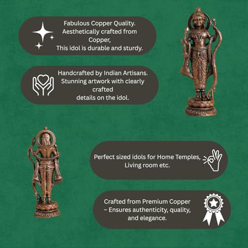 Bhimonee Decor Lord Rama Idol | Antique Brass Finish Ram Murti with Bow & Arrow | Ram Lalla Statue for Puja Mandir, Home & Office Decor | Auspicious Gift for Devotees & Festivals