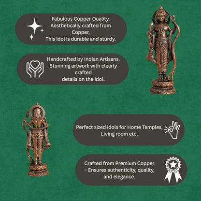 Bhimonee Decor Lord Rama Idol | Antique Brass Finish Ram Murti with Bow & Arrow | Ram Lalla Statue for Puja Mandir, Home & Office Decor | Auspicious Gift for Devotees & Festivals