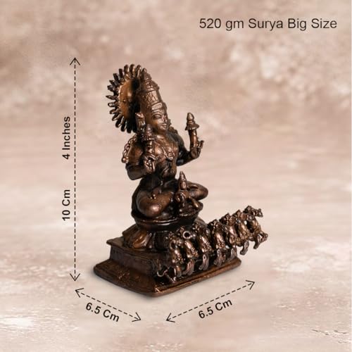 Copper Idols India | 520gm Surya Big Size Idol in Pure Copper | Hindu God Surya Statue for Pooja Mandir | Traditional Home Temple Décor and Gifting