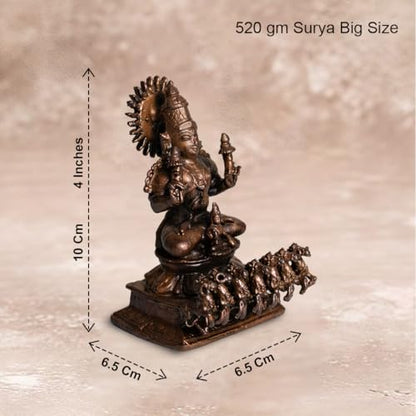 Copper Idols India | 520gm Surya Big Size Idol in Pure Copper | Hindu God Surya Statue for Pooja Mandir | Traditional Home Temple Décor and Gifting