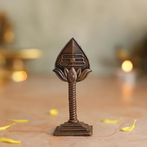 Copper Idols India Lord Murugan Vel Idol | Antique Brass Finish Sacred Spear Murti on Stand | Kartikeya Vel for Puja Mandir, Home & Office Decor | Auspicious Gift Item