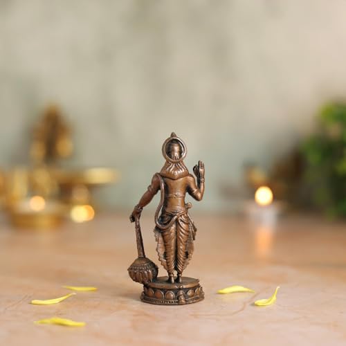 Copper Idols Lord Hanuman Idol | Antique Brass Finish Pavanputra Murti with Gada | Bajrangbali Statue for Puja Mandir, Home & Office Decor | Spiritual Gift for Devotees