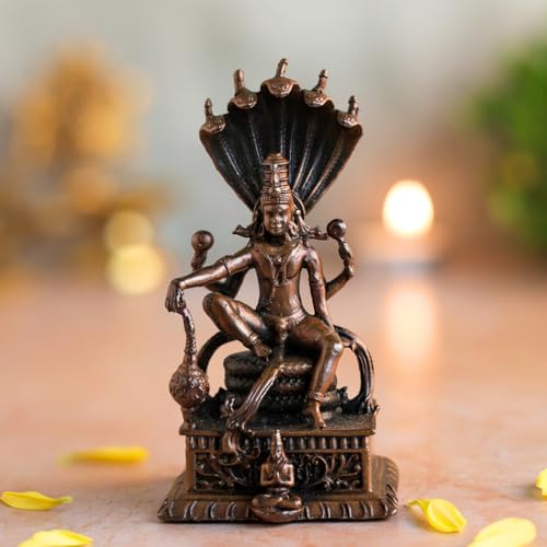 Bhimonee Decor Nataraja Shiva Statue | Brass Finish Mahadev Idol Sitting on Snake with Sheshnaag | Decorative Puja Murti for Mandir, Home & Office Decor | Spiritual Gift Item