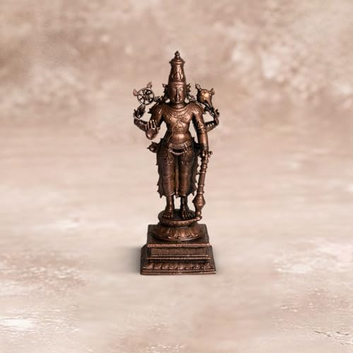 Copper Idols India South Vishnu Idol 275gm | Pure Copper Vishnu Statue | Handmade Temple Idol | South Indian Style | Spiritual Decor | Vastu Energy | Indian Handicraft | Divine Gift