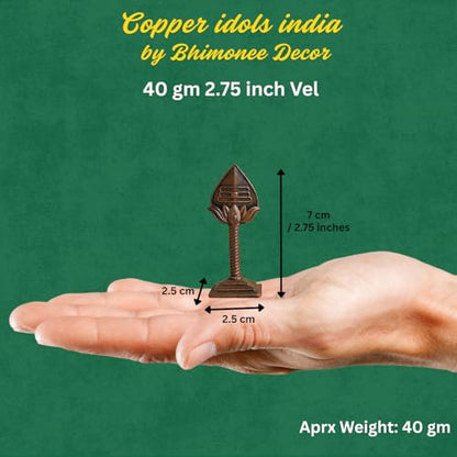 Bhimonee Decor Lord Murugan Vel Idol | Antique Brass Finish Sacred Spear Murti on Stand | Kartikeya Vel for Puja Mandir, Home & Office Decor | Auspicious Gift Item