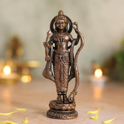 Copper Idols Lord Rama Idol | Antique Brass Finish Ram Murti with Bow & Arrow | Ram Lalla Statue for Puja Mandir, Home & Office Decor | Auspicious Gift for Devotees & Festivals